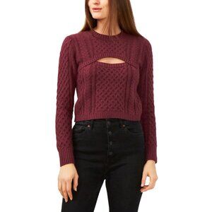 NWT 1 STATE Cut Out Cable Knit Sweater Ribbed Keyhole Long Sleeve Crop Top Red M